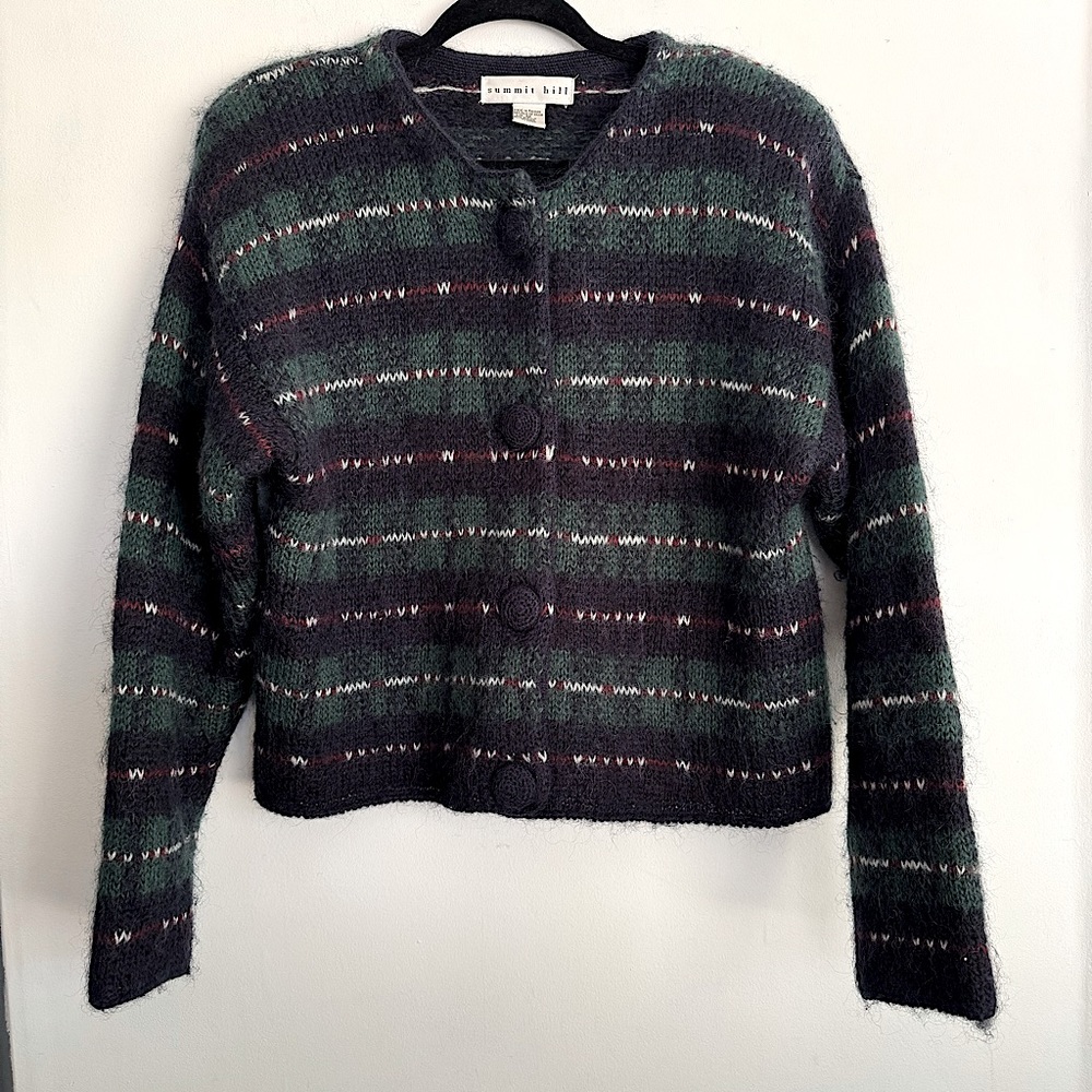 Summit Hill Womens Mohair Blend Button Front Warm Fuzzy Sweater Chunky Buttons M